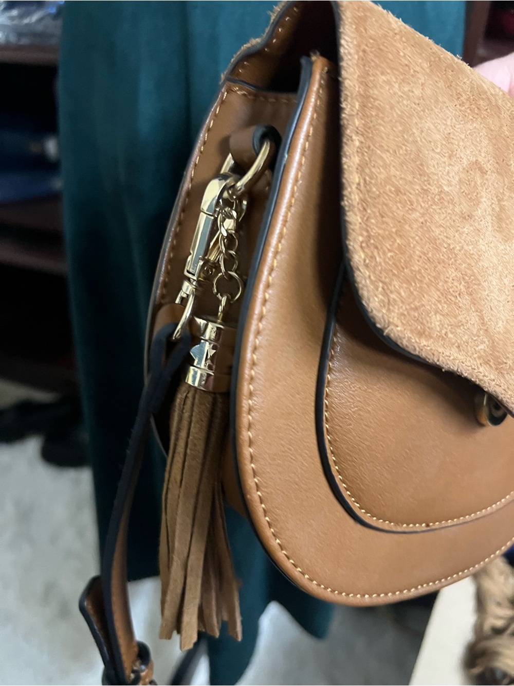 Moda Luxe Diva Suede & Leather Crossbody with Tassel - Picture 7 of 9